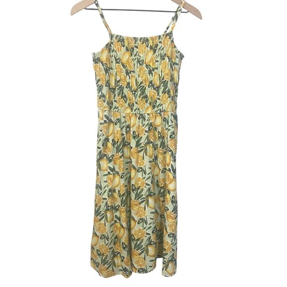 Abercrombie Kids Lemon & Olive Print Linen Blend Strappy A-Line Dress Sz 13/14 - Picture 1 of 13